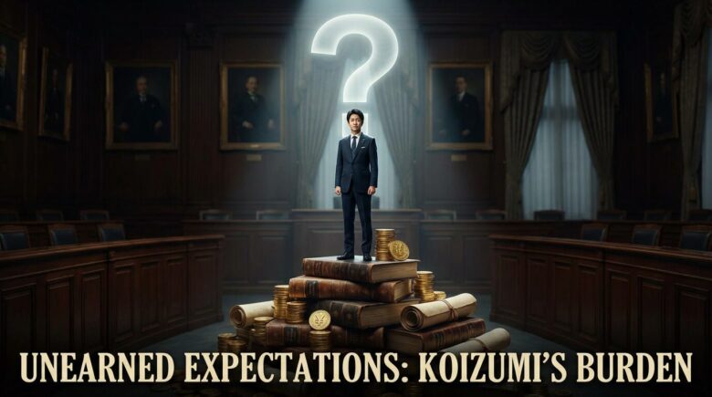小泉進次郎の「ずるい相続」と「期待値」を象徴するイメージ