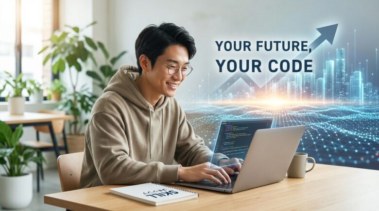 血脈に頼らず、自力でスキルを身につけキャリアを切り開くイメージ