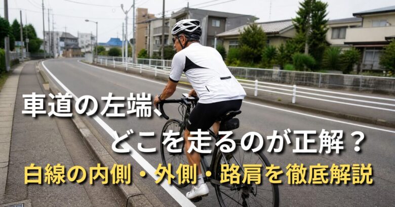 車道の白線内側を安全に走行する自転車のリアルな画像